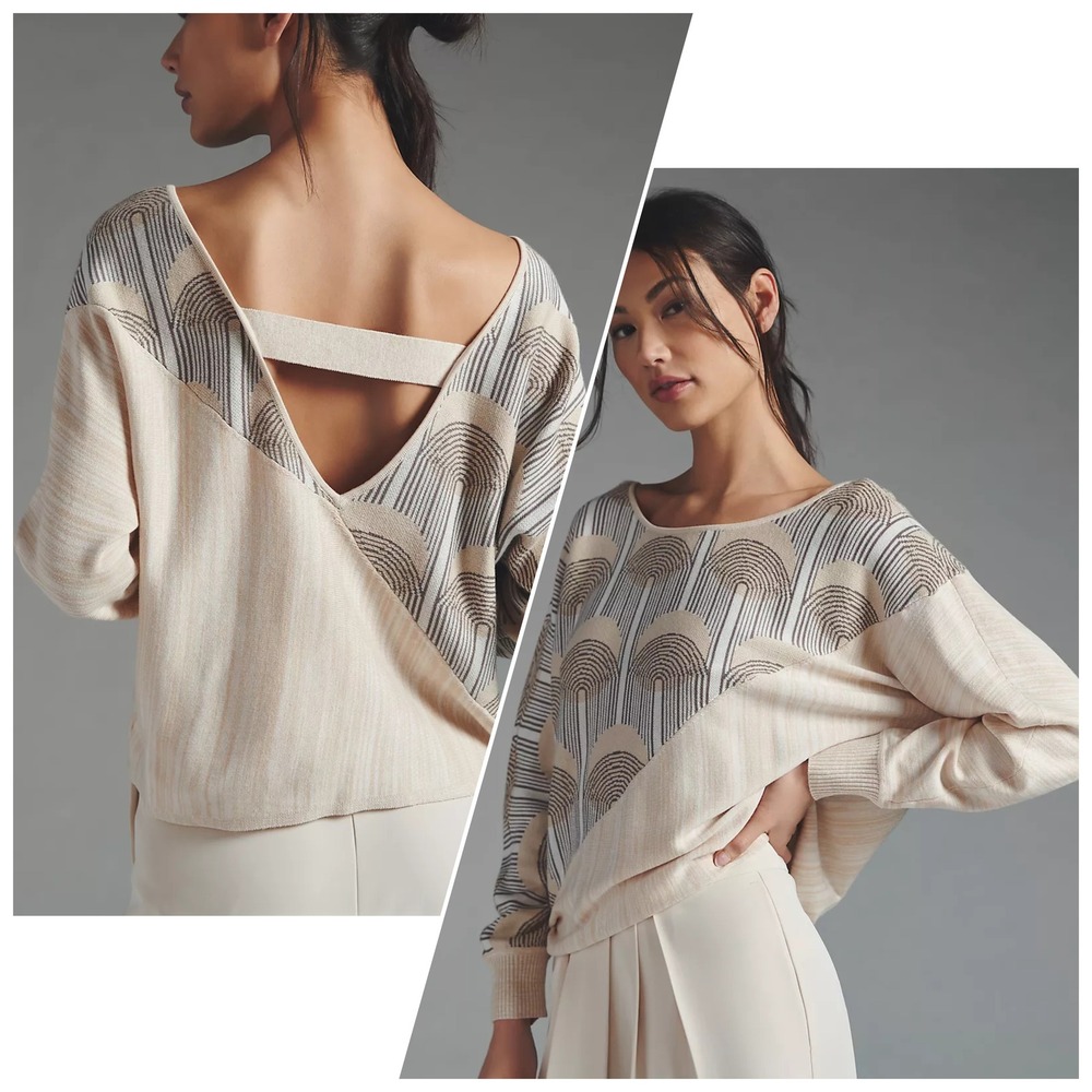 Daily Practice Anthropologie Real Fun Wow Pinehurst Sweater Geometric Tan Small